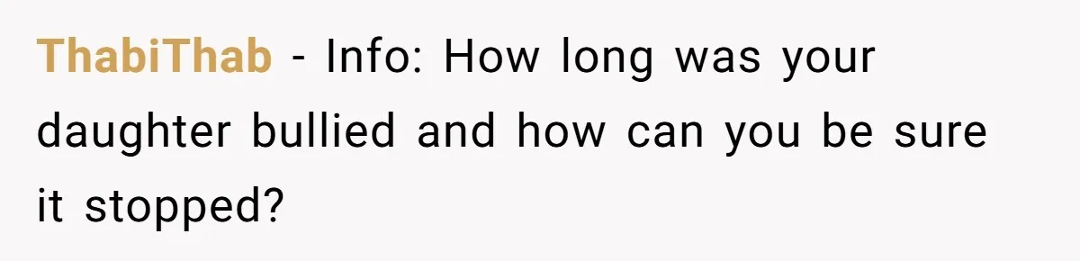 ThabiThab − Info: How long was your daughter bullied and how can you be sure it stopped?