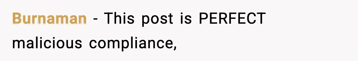 Burnaman − This post is PERFECT malicious compliance,