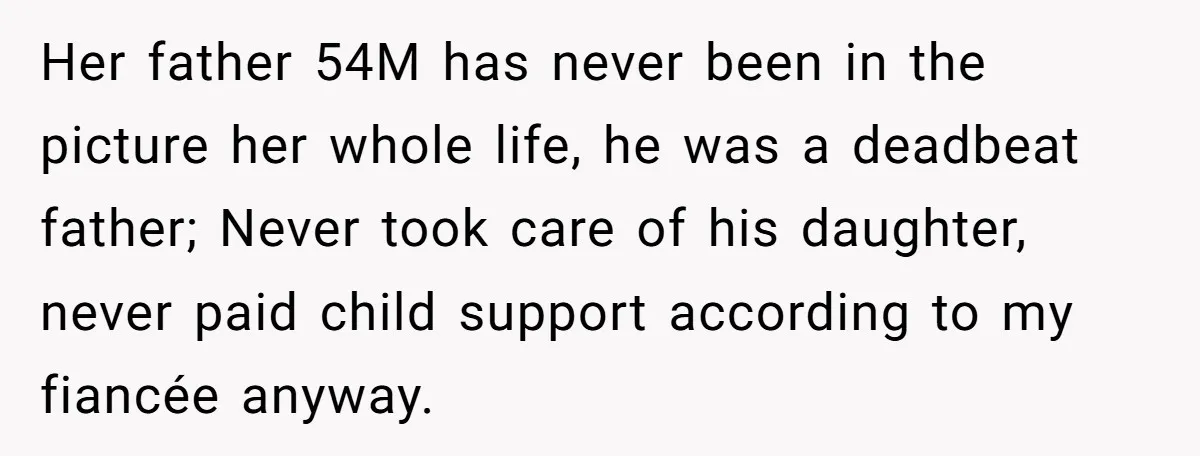Her father 54M has never been in the picture her whole life, he was a deadbeat father; Never took care of his daughter, never paid child support according to my...