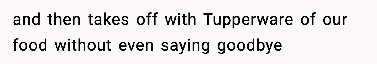 and then takes off with Tupperware of our food without even saying goodbye