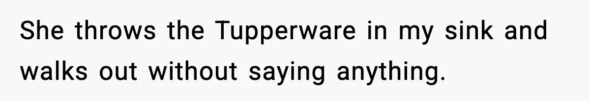 She throws the Tupperware in my sink and walks out without saying anything.