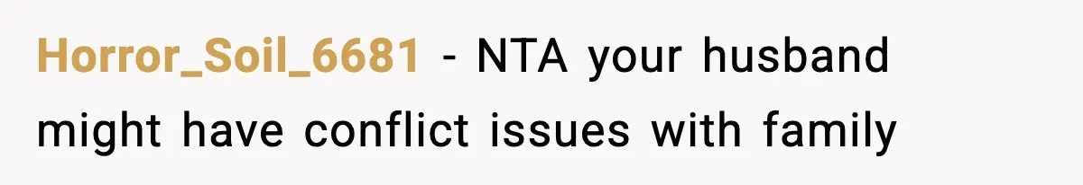 Horror_Soil_6681 − NTA your husband might have conflict issues with family