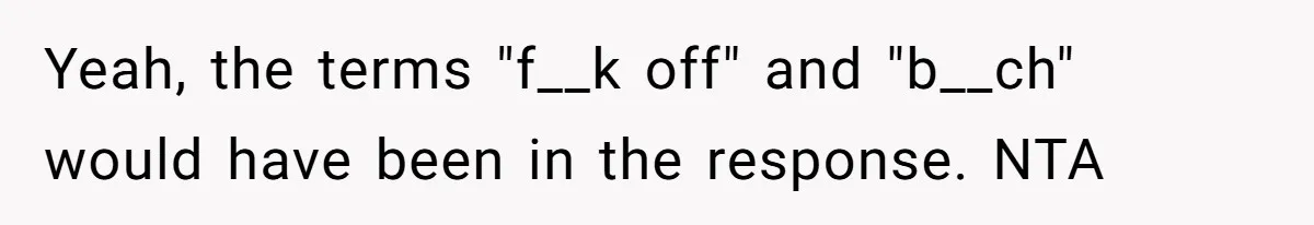 Yeah, the terms "f__k off" and "b__ch" would have been in the response. NTA