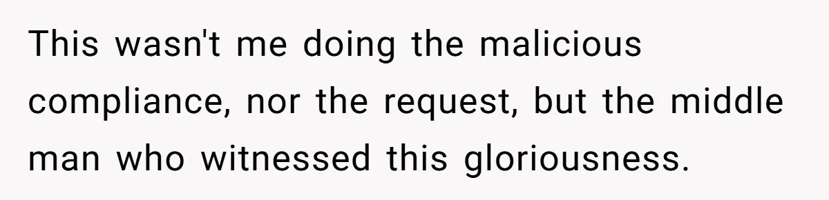 This wasn't me doing the malicious compliance, nor the request, but the middle man who witnessed this gloriousness.