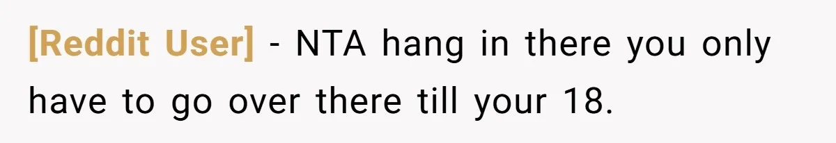 [Reddit User] − NTA hang in there you only have to go over there till your 18.
