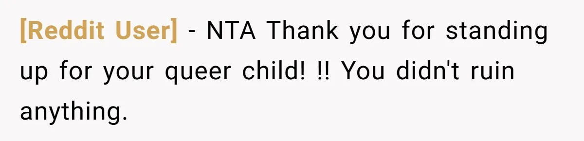 [Reddit User] − NTA Thank you for standing up for your queer child! !! You didn't ruin anything.