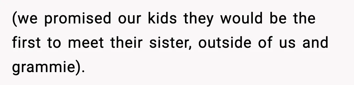 (we promised our kids they would be the first to meet their sister, outside of us and grammie).
