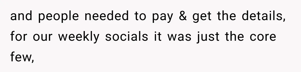 and people needed to pay & get the details, for our weekly socials it was just the core few,