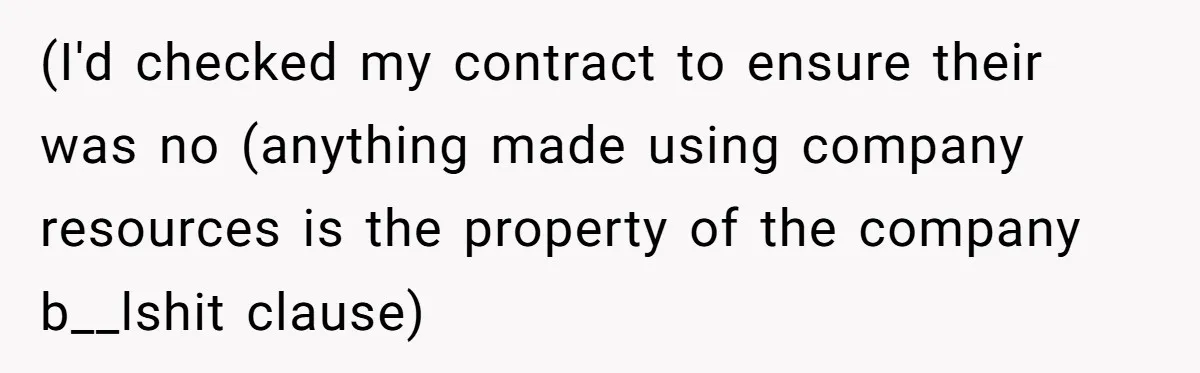 (I'd checked my contract to ensure their was no (anything made using company resources is the property of the company b__lshit clause)