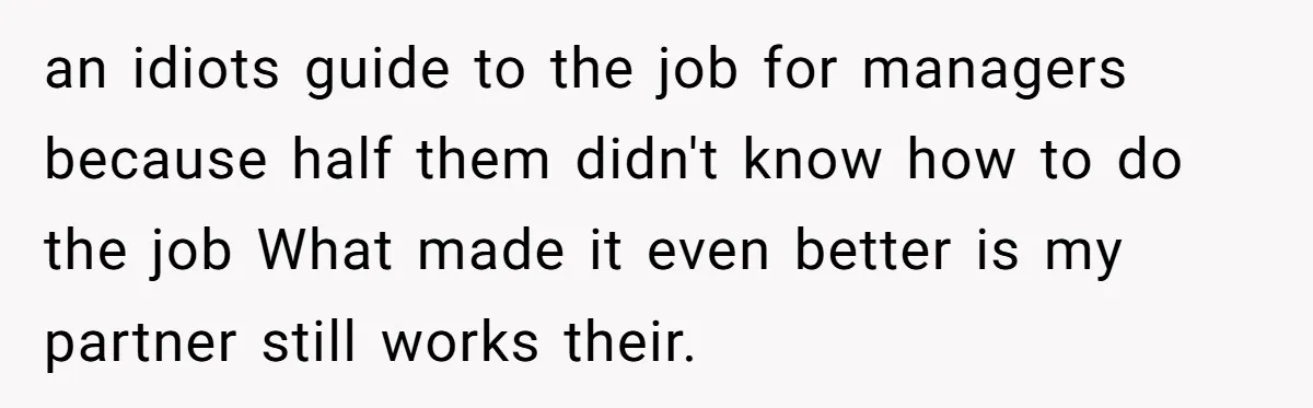an idiots guide to the job for managers because half them didn't know how to do the job What made it even better is my partner still works their.