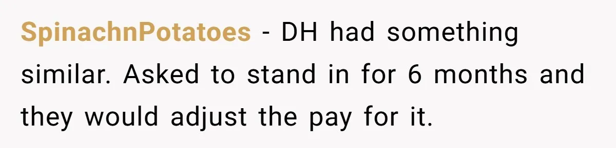 SpinachnPotatoes − DH had something similar. Asked to stand in for 6 months and they would adjust the pay for it.