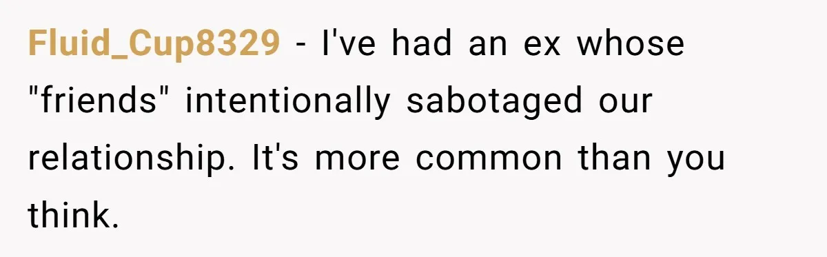 Fluid_Cup8329 − I've had an ex whose "friends" intentionally sabotaged our relationship. It's more common than you think.