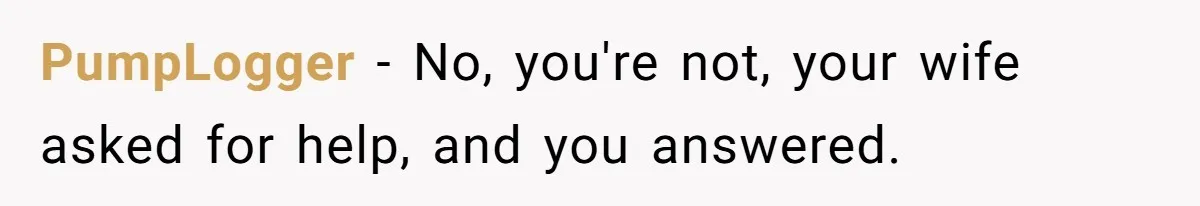 PumpLogger − No, you're not, your wife asked for help, and you answered.