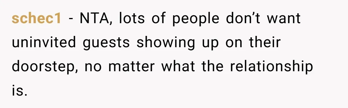 schec1 − NTA, lots of people don’t want uninvited guests showing up on their doorstep, no matter what the relationship is.