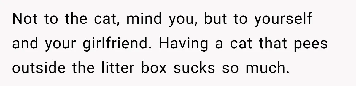 Not to the cat, mind you, but to yourself and your girlfriend. Having a cat that pees outside the litter box sucks so much.