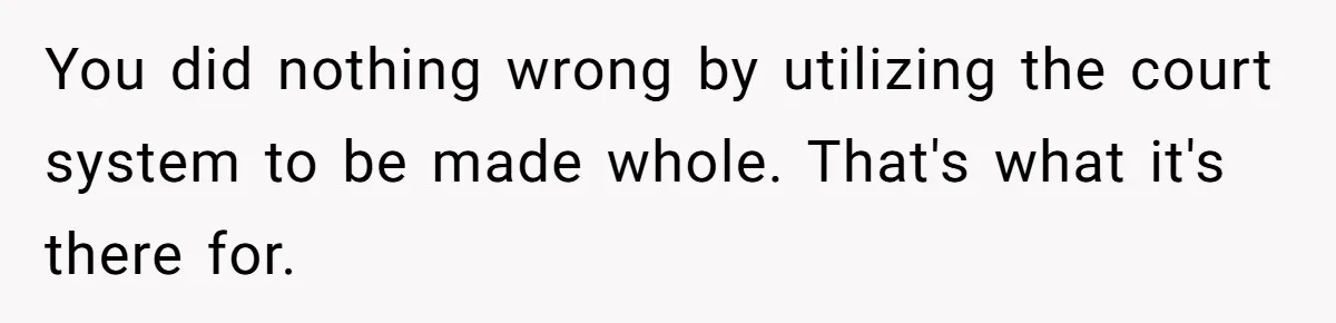 You did nothing wrong by utilizing the court system to be made whole. That's what it's there for.
