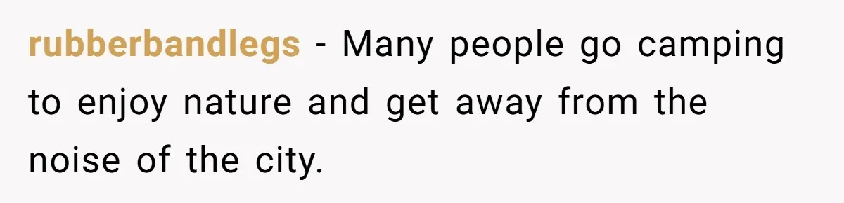 rubberbandlegs − Many people go camping to enjoy nature and get away from the noise of the city.