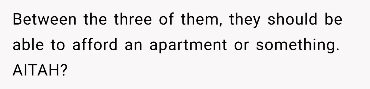 Between the three of them, they should be able to afford an apartment or something. AITAH?