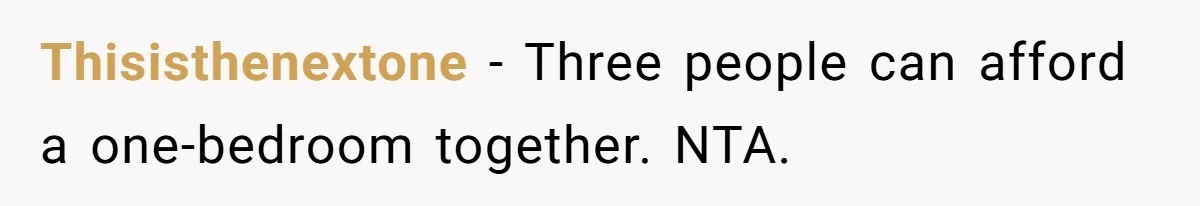 Thisisthenextone − Three people can afford a one-bedroom together. NTA.