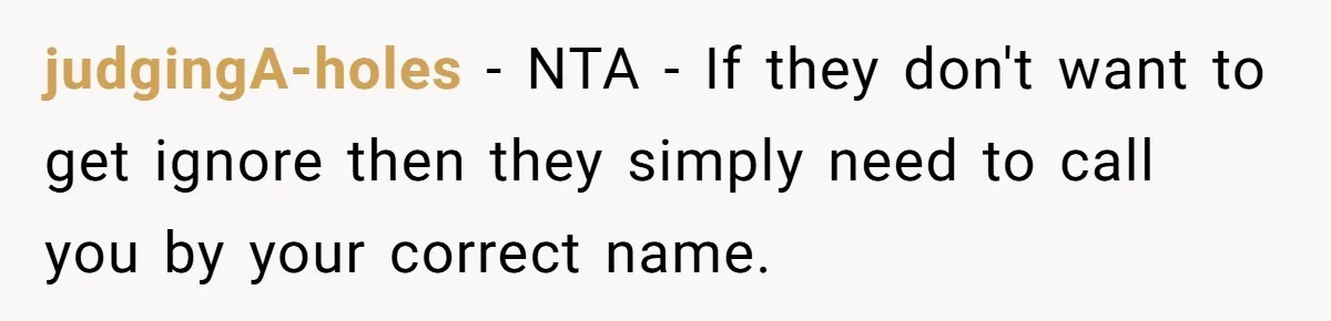 judgingA-holes − NTA - If they don't want to get ignore then they simply need to call you by your correct name.