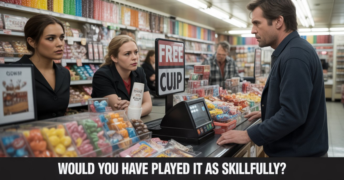 Candy Store Clerk Tries To Charge Him For A “Free Cup,” Then Loses Everything Instead