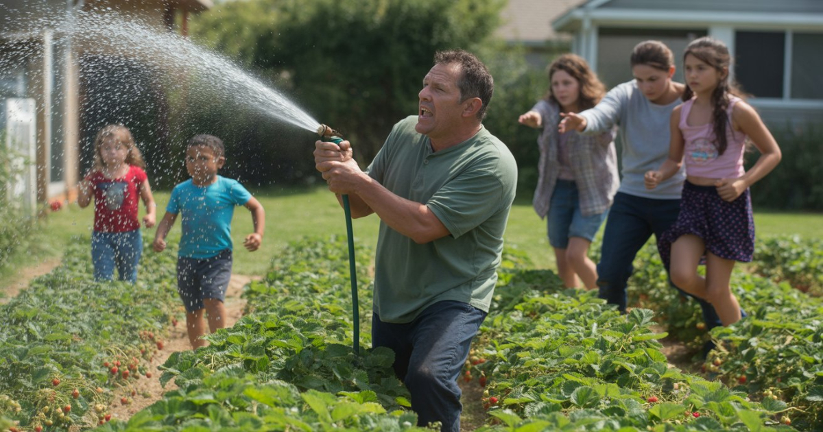 Homeowner Chases Off Strawberry Thieves With A Hose, Parents Say He Went Too Far