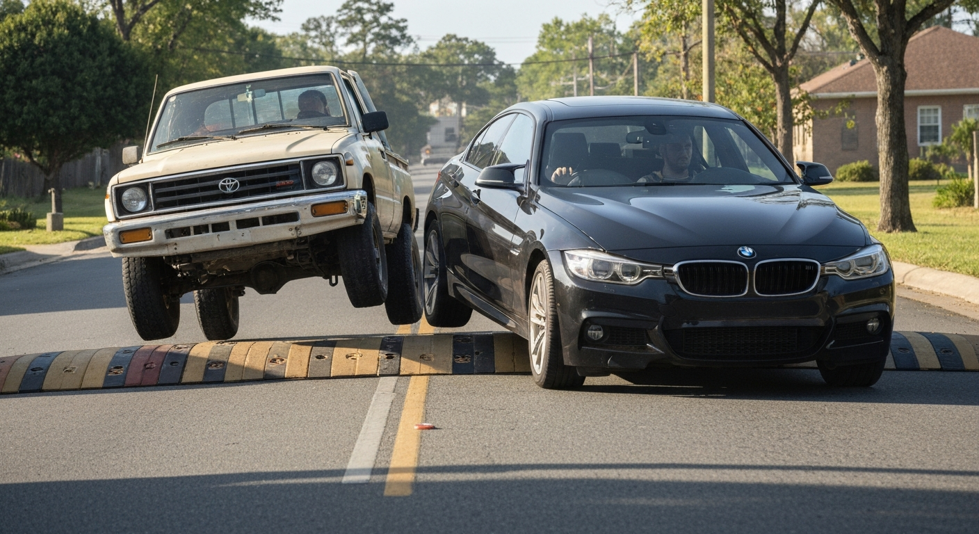 A Tailgating Driver Met His Match When a Truck Driver Encountered a Massive Speed Bump