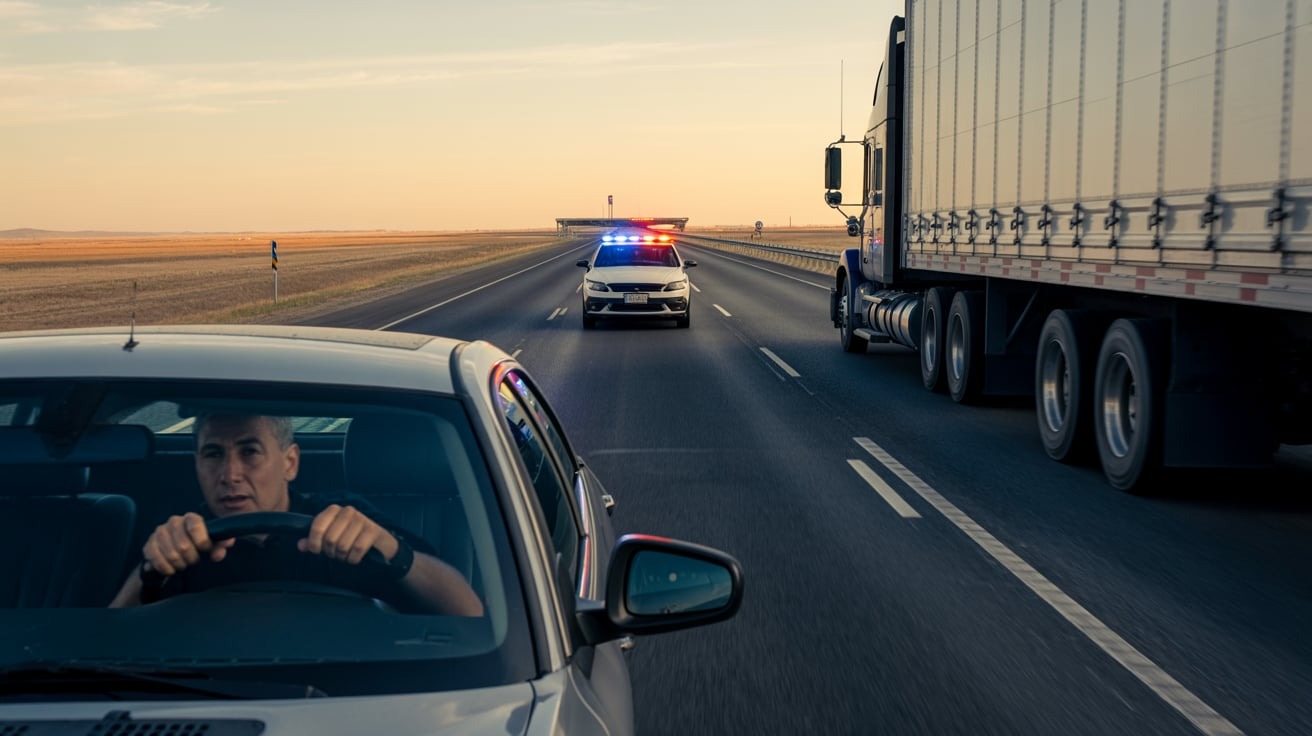 Driver Tries to Play Games with a Trucker - Ends Up Getting Pulled Over Instead Driver Tries to Play Games with a Trucker - Ends Up Getting Pulled Over Instead