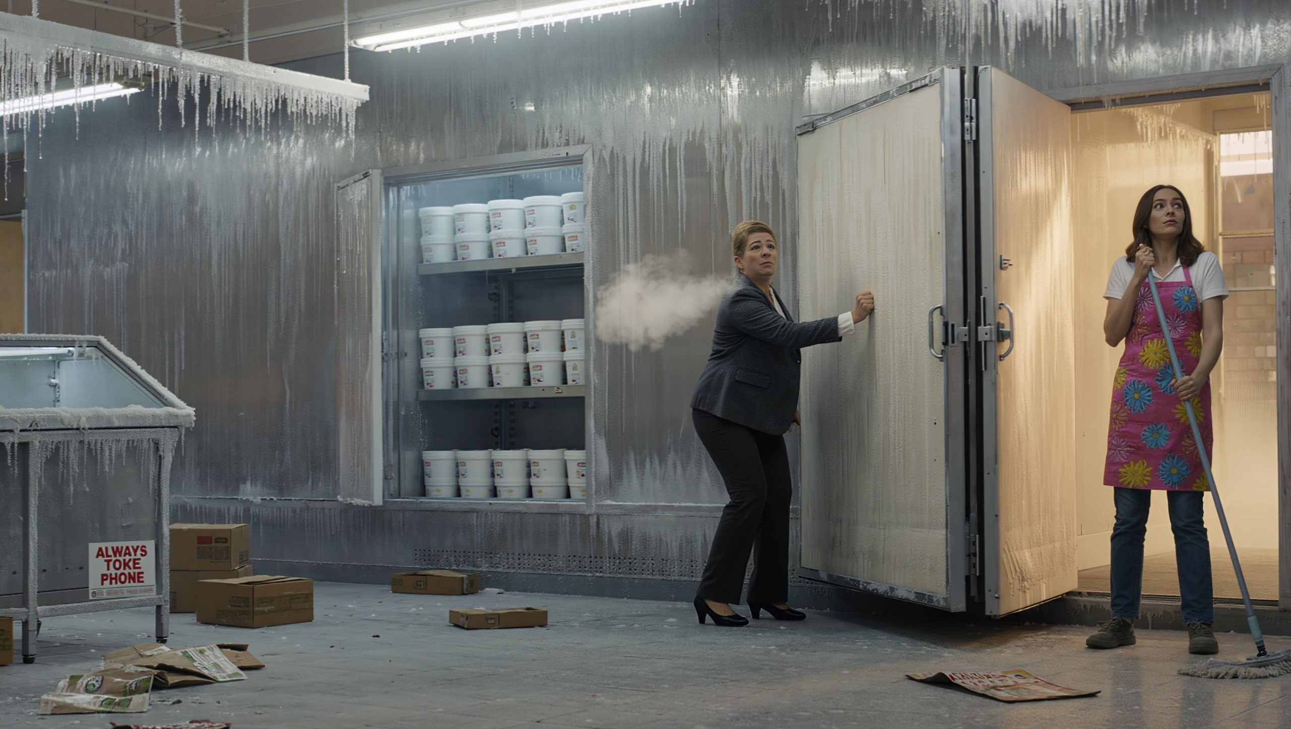 Boss Who Banned Phones At Work Gets Stuck In Giant Freezer For Twenty-Five Chilly Minutes Boss Who Banned Phones At Work Gets Stuck In Giant Freezer For Twenty-Five Chilly Minutes