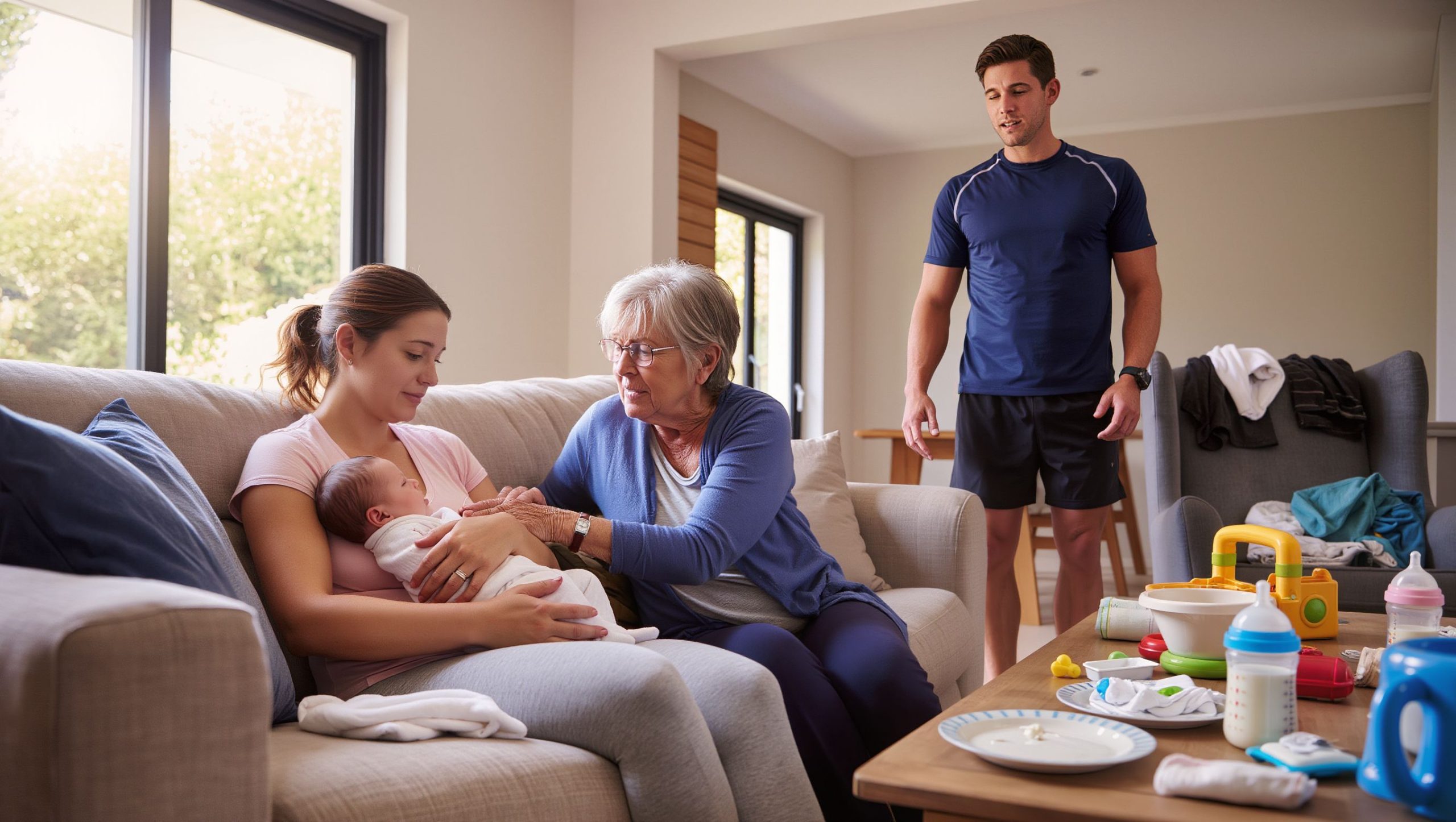 Grandma Supports Exhausted Daughter-In-Law By Confronting Lazy Son Over Newborn Neglect Duties