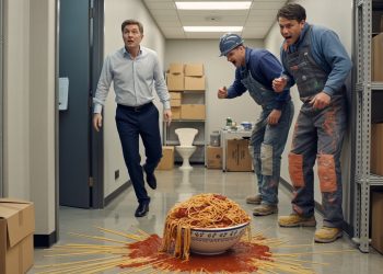 Office Worker Finally Snaps After Builders Turn His Entrance Into a Dumping Ground - One Bowl of Spaghetti Ends Their Nonsense Office Worker Finally Snaps After Builders Turn His Entrance Into a Dumping Ground – One Bowl of Spaghetti Ends Their Nonsense