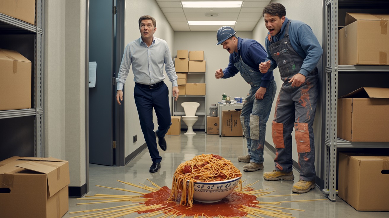Office Worker Finally Snaps After Builders Turn His Entrance Into a Dumping Ground - One Bowl of Spaghetti Ends Their Nonsense Office Worker Finally Snaps After Builders Turn His Entrance Into a Dumping Ground - One Bowl of Spaghetti Ends Their Nonsense