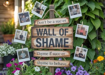 He Built a Pun Filled Garden "Wall of Shame" and Now the Whole Neighborhood Is Mad He Built a Pun Filled Garden “Wall of Shame” and Now the Whole Neighborhood Is Mad