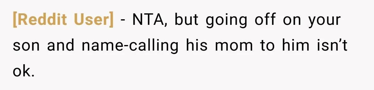 [Reddit User] − NTA, but going off on your son and name-calling his mom to him isn’t ok.