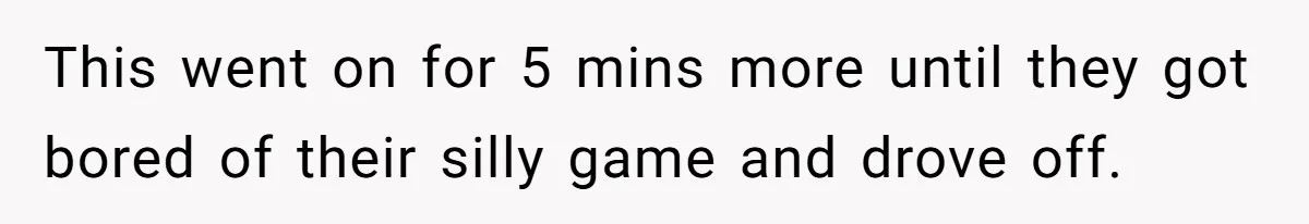 This went on for 5 mins more until they got bored of their silly game and drove off.