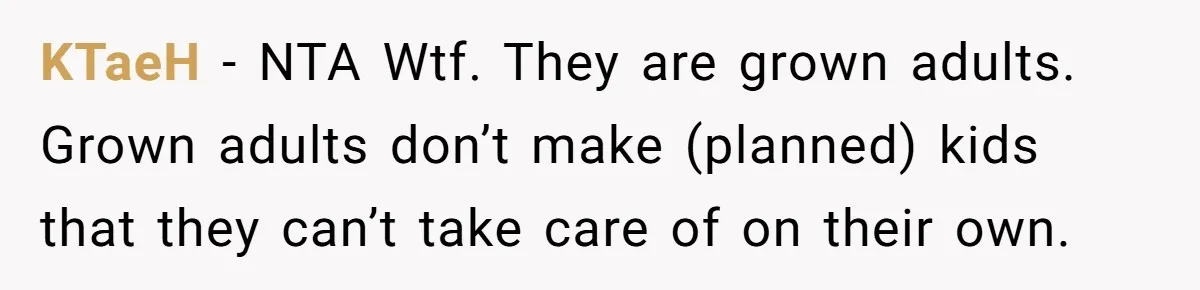 KTaeH − NTA Wtf. They are grown adults. Grown adults don’t make (planned) kids that they can’t take care of on their own.
