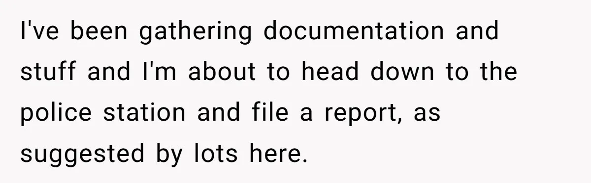 I've been gathering documentation and stuff and I'm about to head down to the police station and file a report, as suggested by lots here.