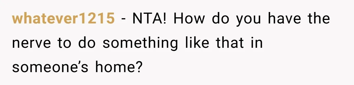 whatever1215 − NTA! How do you have the nerve to do something like that in someone’s home?