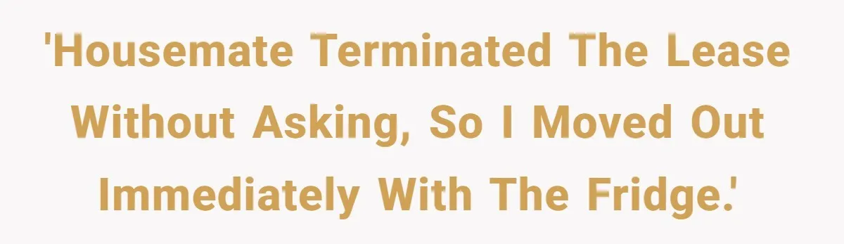 'Housemate terminated the lease without asking, so I moved out immediately with the fridge.'