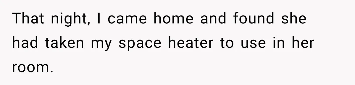 That night, I came home and found she had taken my space heater to use in her room.