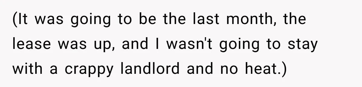 (It was going to be the last month, the lease was up, and I wasn't going to stay with a crappy landlord and no heat.)