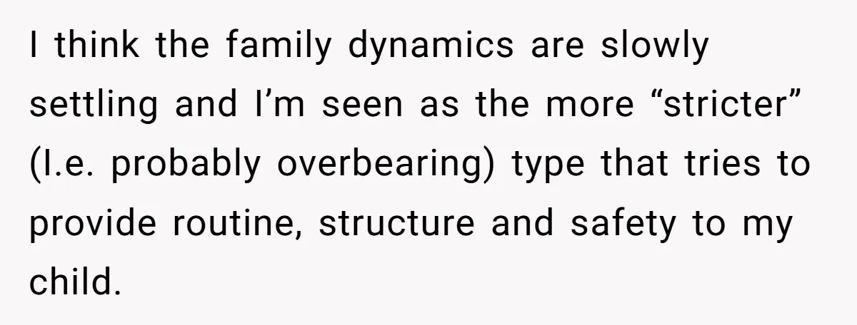 Father Calls Out Son’s Ugly Behavior, Husband Gets Mad About “Tone” In Front Of In-Laws I think the family dynamics are slowly settling and I’m seen as the more “stricter” (I.e. probably overbearing) type that tries to provide routine, structure and safety to my child.
