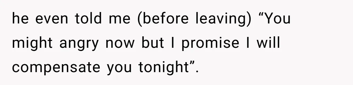 he even told me (before leaving) “You might angry now but I promise I will compensate you tonight”.