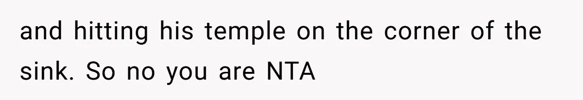 and hitting his temple on the corner of the sink. So no you are NTA