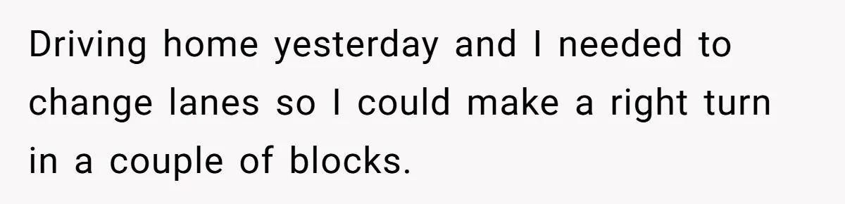 Driving home yesterday and I needed to change lanes so I could make a right turn in a couple of blocks.