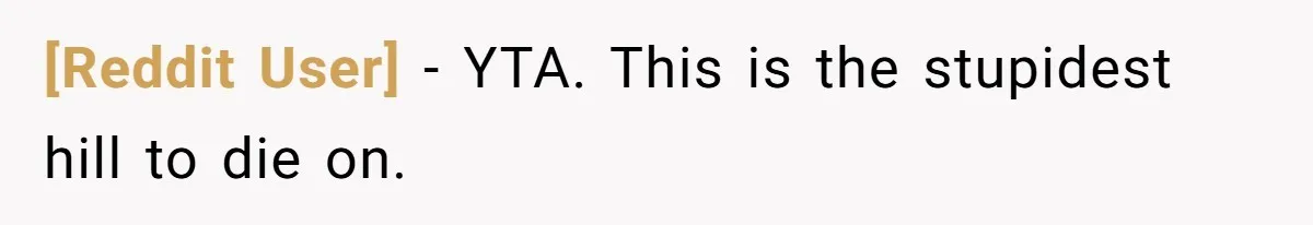 [Reddit User] − YTA. This is the stupidest hill to die on.