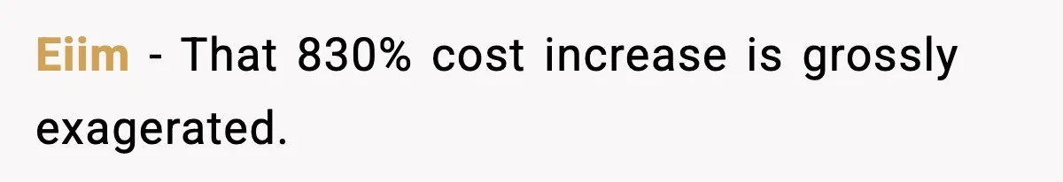 Eiim − That 830% cost increase is grossly exagerated.