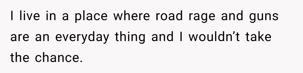 I live in a place where road rage and guns are an everyday thing and I wouldn’t take the chance.