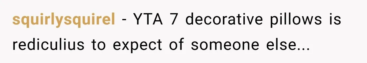 squirlysquirel − YTA 7 decorative pillows is rediculius to expect of someone else...
