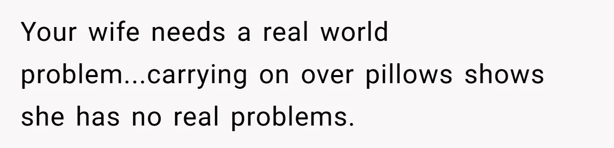 Your wife needs a real world problem...carrying on over pillows shows she has no real problems.